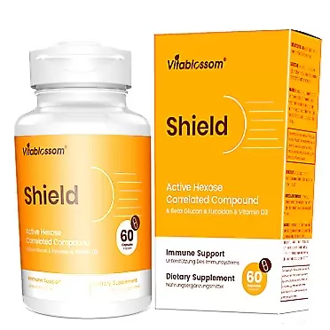 Vitablossom Active Hexose Correlated Compound Supplements, Enhanced Immune Support, Beta Glucan & Fucoidan & Vitamin D3, Liver Function, Maintains Natural Killer Cell Activity, 60 Capsules (Pack of 1)