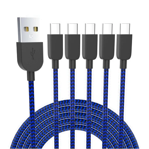 VNPIEW USB Type C Cable 5pack (3/3/6/6/10FT) Fast Charging 3.1A Quick Charge USB A to USB Type C Charger Cord for Samsung Galaxy S20 S10 S9 S8 A73 A51 A13, Note 20 10, LG G8 G7 Controller-Blue