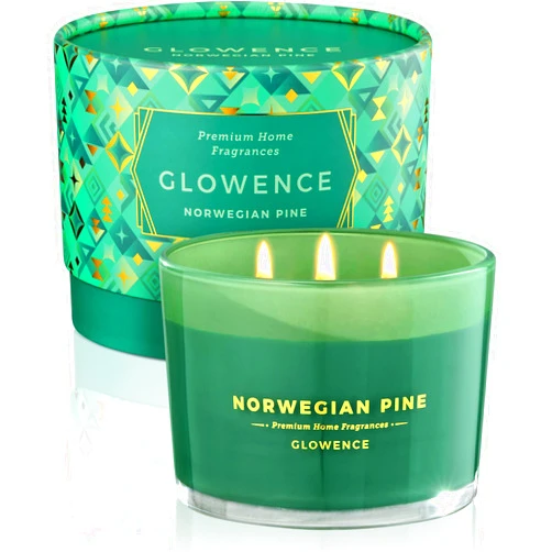 Glowence Pine Scented Candle - 100% Natural Soy Wax - Large 3 Wick Jar Candle - Up to 40 Hours Burning Time - Aromatherapy Candles for Home - Housewarming Gift for Men and Women