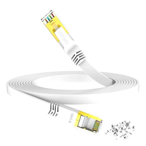 HiiPeak Cat 8 Ethernet Cable 15ft - Cat8 Flat Internet Cable High Speed LAN Patch Network Cables with RJ45 Gold Plated Connector, Compatible with Cat5/Cat6/Cat7, White(15 ft)