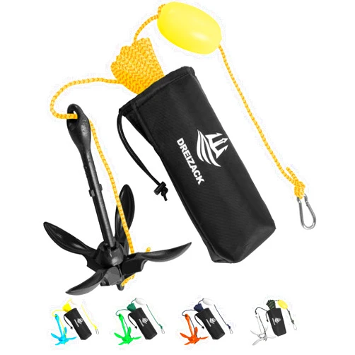 Dreizack Kayak Anchor Kit, 3.5 lb Folding Grapnel Boat Anchor Trolley Accessories with 40ft Rope and PVC Buoy for Fishing Kayaks SUP Paddle Boards Canoes Jet Ski PWC Inflatable Small Boats