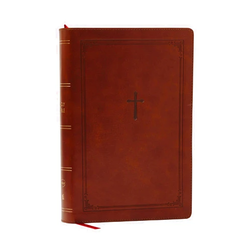 Thomas Nelson NKJV Giant Print End-of-Verse Reference Bible, Brown Leathersoft, Red Letter, Comfort Print: Holy Bible