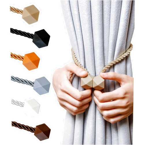 NazTur Magnetic Curtain Tiebacks- Upgrade 2022 with a Thicker Twist Rope & Strong Magnet Tieback Window Treatment Holdbacks Draperies Holders Decorative Drape Handmade Tie Back (Beige, 4)