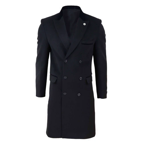 TruClothing Mens 3/4 Long Double Breasted Overcoat Jacket Wool Coat