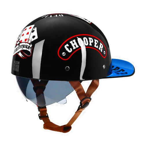 Woljay Vintage Retro Open Face Motorcycle Helmet Baseball Cap Half Helmets with pull-down Lens for Men Women Moped Cap Jet Scooter Street Cruiser - DOT Certified (Gloss Black,Medium)