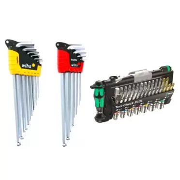 Wiha 66992 MagicRing Ball End Hex L-Key Set In Holders, 22 Piece & Wera 056490 Tool-Check Plus Bit Ratchet Set with Sockets - Metric MagicRing Ball + 056490 Ratchet Set