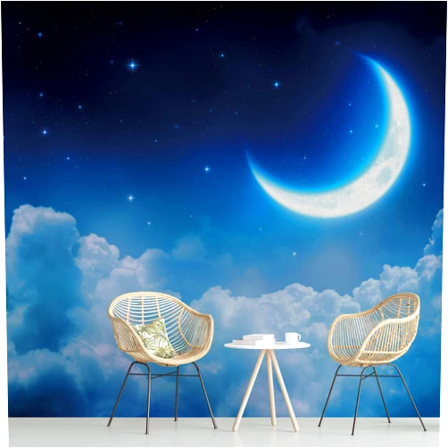 SIGNWIN Wall Mural Stars and Moon in Night Sky Removable Self-Adhesive Wallpaper Wall Decoration for Bedroom Living Room - 100x144 inches