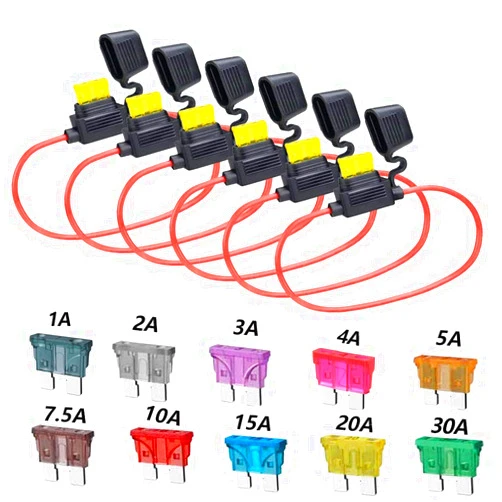 Elefama 12 Gauge in Line Fuse Holder ATC/ATO 6 Pcs Waterproof Inline Automotive Blade Fuse Holder with 55PCS Standard Car Fuses 1A 2A 3A 4A 5A 7.5A 10A 15A 20A 25A 30A Automotive Replacement Fuses