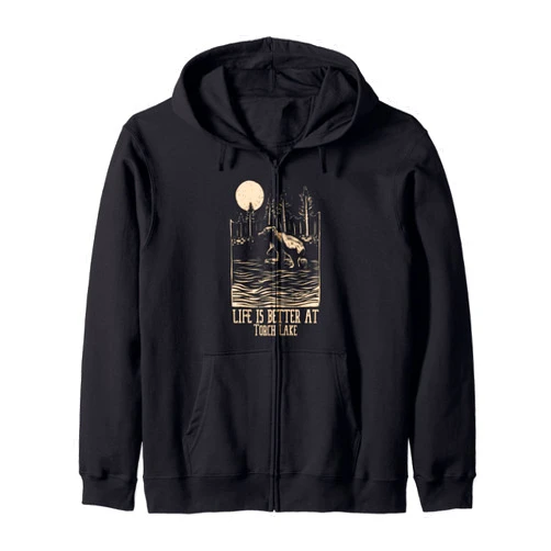 Camping Lake House Vacation Puns Life Is Better At Torch Lake Kayaking And Pontooning Zip Hoodie