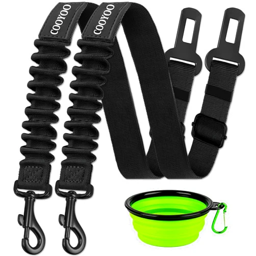 COOYOO Dog Seat Belt,3 Piece Set Retractable Dog Car Harness Adjustable Dog Seat Belt for Vehicle Nylon Pet Safety Seat Belts Heavy Duty & Elastic