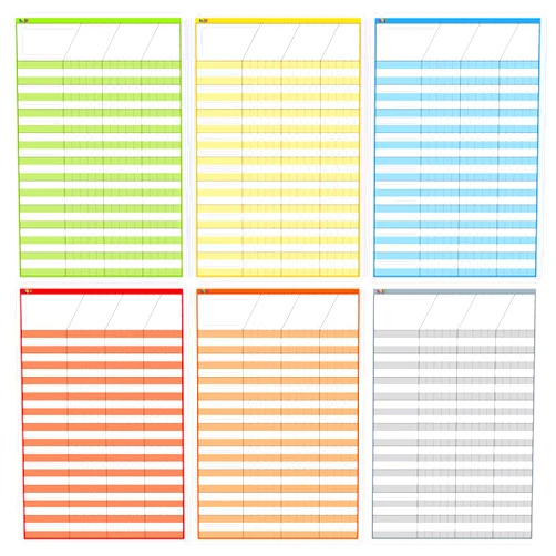 SpriteGru 6 Pack Dry Erase Incentive Chart, 6 Multi-Color Tracking Chart for Chore/Responsibility/School Attendance/Homework Progress Tracking, 27 Rows X 15 Columns (11