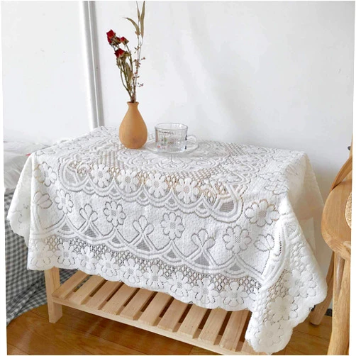 Okngr Handmade Crochet Lace Tablecloth, Rectangular Table Cloth Doilies Elegant Floral Tablecloth Table Cover for Parties, Weddings, Baby Showers, Dining Tables White, 24 x 24 Inch