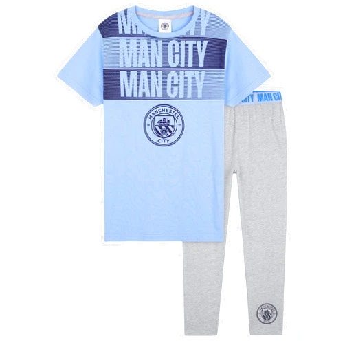Manchester City FC Boys Pyjamas Set - Nightwear PJs for Kids Teenagers Loungewear - Soccer Gifts for Boys (Blue/Grey, 13-14 Years)