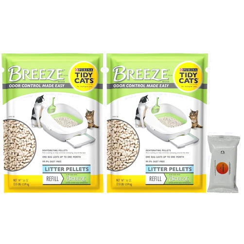Aurora Pet (2 Pack) Tidy Cat Breeze Pellets, 3.5 lbs with Aurora Pet Wet Wipes