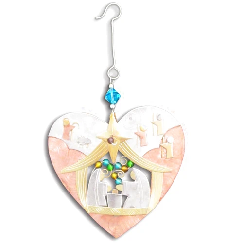 Pilgrim Imports Bronze Nickel and Copper Hanging Ornament Handmade Fair Trade- Nativity Heart