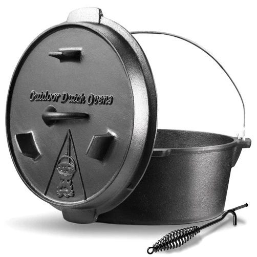 NSIRONS SHYIS Camping Dutch Oven,9 Qt Pre-Seasoned Camping Cookware Pot With Lid - Lid Lifter,Cast Iron Deep Pot with Metal Handle for Camping Cooking BBQ Baking Campfire Modern Black