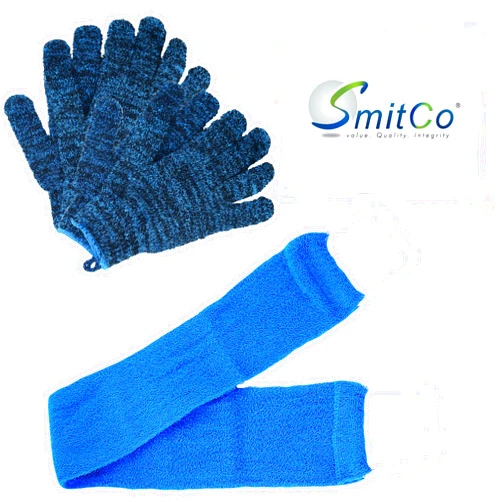 SMITCO 4 Exfoliating Gloves and 1 Back Srubber for Shower for Men and Women | Body Exfoliation Scrub Towel & Spa-Quality Bath Shower Gloves | Exfoliating Mitts and Back Loofah to Remove Dead Skin