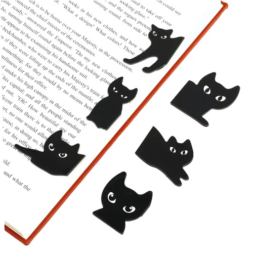 Sliverdew Magnetic Paper Bookmarks, 6 Pieces Assorted Cute Black Cat Book Marks for Reading Women Unique Bookmarks Kawaii Black Book Markers Clip Gifts for Teachers, Students, Book Lovers, Printing on 2 Side