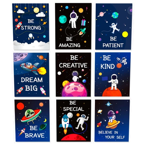 Nicbobo 9 Pieces Outer Space Wall Art Prints Spaceship Planet Rocket Posters Decor Motivational Quote Inspirational Pictures for Kids Nursery Bedroom Boys Playroom Classroom College Dorm 8