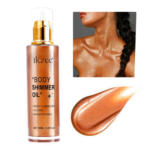 UCANBEMAKEUP Body Shimmer Oil 100ml, Moisturizing Long Lasting Body Luminizer Face Brighten, Waterproof Liquid Illuminator Body Glow, Shimmer Body Glitter Oil Highlighter Summer Glowing Makeup (#03 Bronze Gold)