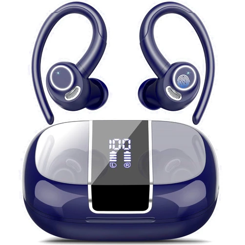 Csasan Headphones Wireless Earbuds Sport, Bluetooth 5.3 Over Ear Buds Stereo Deep Bass Headset with Earhooks, 48H Wireless Earphones with HD Mic, IP7 Waterproof Earbud for Sports/Running/Workout Deep Blue