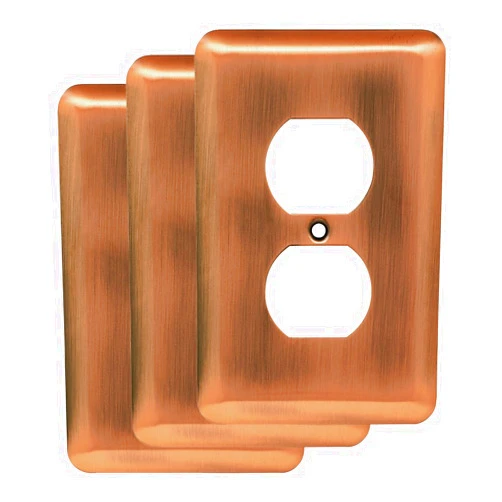 Franklin Brass W10249V-AC-R Stamped Steel Round Single Duplex Wall Plate, Antique Copper, Pack of 3