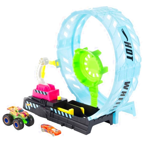 Hot Wheels Monster Trucks Glow in The Dark Epic Loop Challenge Playset with Launcher, Ramp & Giant Loop, Includes 1:64 Scale Die-Cast Toy Truck & Car