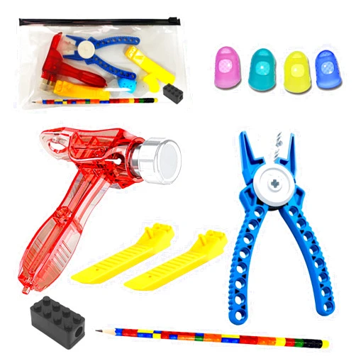 Teklectric Toys | Building Block Tool Kit | Compatible with Lego Blocks and Technic | Brick Separator, Multi-Use Hammer, Finger Grips, Block Pliers, Pencil and Sharpener (Tool Kit)