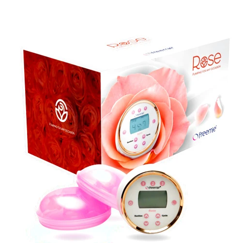 Freemie Rose Premium Hands-Free Wearable Breast Pump System | Quiet Rechargeable Mobile Breast Pump | Ultra-Discreet in-Bra Pink Cups | 3 Sizes Included