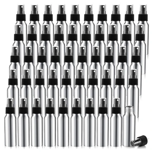 Tessco 2.7oz/ 80ml Aluminum Fine Mist Spray Bottles Reusable Metal Atomizer Bottles Fine Mist Sprayer Essential Oil Storage with Black Pump for Travel Cosmetic Perfume Toner Face Spray(50 Pcs)