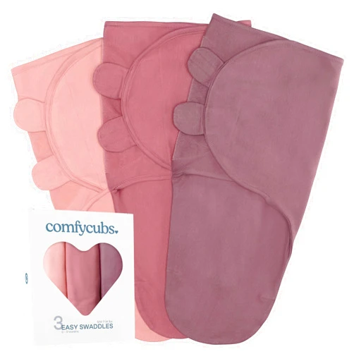 Comfy Cubs Swaddle Blanket Baby Girl Boy Easy Adjustable 3 Pack Infant Sleep Sack Wrap Newborn Babies (Small 0-3 Months, Blush, Mauve, Mulberry)