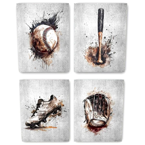 DXOAGXQ Baseball Wall Art Canvas Prints,Vintage Baseball Wall Decor,Baseball Pictures Sport Art Print for Man Cave Decorations Set of 4 (8