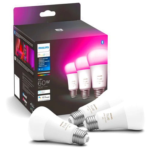 Philips Hue A19 LED Smart Light Bulb - White and Color Ambiance - 60W Indoor Light Bulb - Control with Hue App - Works with Alexa, Google Assistant and Apple Homekit - 3 Pack