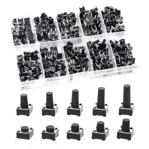 OuYteu QTEATAK 200 Pcs 10 Value 4 Pins 6 x 6mm Micro Momentary Tact Tactile Push Button Switch Assortment Kit