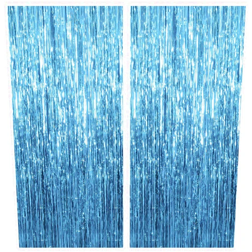 K.E.J. 2 Pack Blue Streamers Party Decorations Blue Fringe Backdrop Ocean Themed Party Decorations Foil Curtain Backdrop Blue Birthday Decorations Ocean Party Decor Supplies