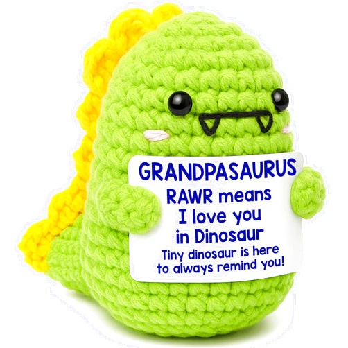 OCCdesign Mini Fathers Day Grandpa Gifts from Granddaughter Grandson I Love You Papa Handmade Crochet Dinosaur Gift for Grandpa Papa Pops Birthday Retirement Father's Day Appreciation Gift Ideas