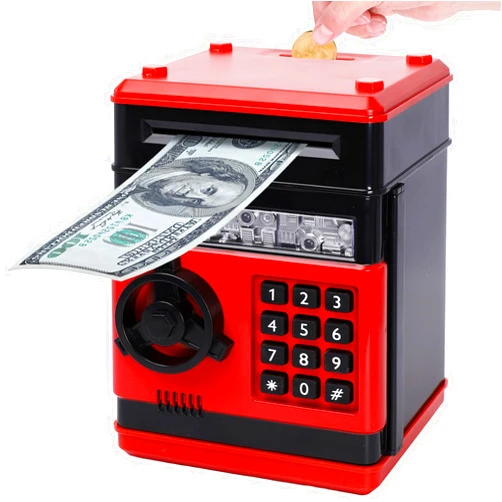 ALSOMTEC Mini Piggy Bank Cash Coin Can ATM Bank Electronic Coin Bank Real Money Saving Box for Boys Girl Toys Age 4 8 10 12, Christmas Birthday Gifts, Stuff ATM Machine for Kids