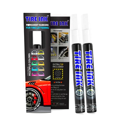 Tire Ink Color Tire Paint Pen - Waterproof Permanent Paint pens for Car Wheels Lettering | Car Wash Safe and Durable | Made in Japan (White, 1 Count (Pack of 2))