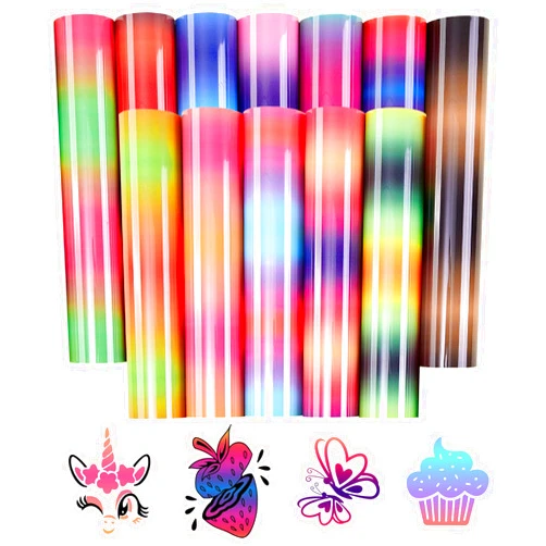 Tintnut Gradient Heat Transfer Vinyl - 12 Sheets 12 x 10 Inches Bright Ombre Heat Transfer Vinyl Rainbow HTV for T-Shirts DIY Patterned HTV Vinyl Compatible with Sillhoutte Cameo and Cricut