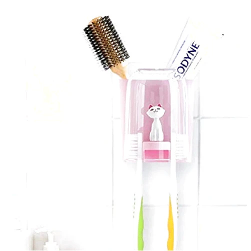 Hippolya Clearance Toothbrush Holder Stand with Tumbler Cup, Wall Mounted Storage Organizer Rack for Bathroom Shower Toothbrush Toothpaste Makeup Brushes Razors Facial Cleanser Comb (Pink)
