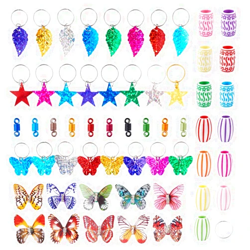KISSITTY 104pcs/box DIY Hair Braid Accessories with Butterfly Dreadlocks Beads Metal Hair Cuffs Jewelry Rings Decorations Pendants and Hair Rings Clips