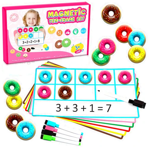 LOOIKOOS Magnetic Ten-Frame Set,Math Manipulative Games for Kids Number Counting Games,Montessori Educational Toy for Kindergarten Preschool 3 4 5 Year Old