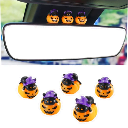 SINGARO Halloween Car Decorations, 5PCS Cute Car Decorations, Car Rearview Mirrors and Dashboard Accessories, Fun Halloween for Friends, Car Interior Accessories, Pumpkin Cat