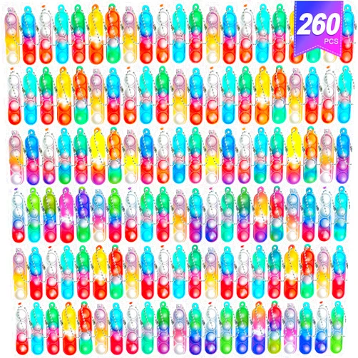 Amicbng 260 PCS Pop Keychain Bulk Party Favors,Fidget Toys for Kids Bulk Mini Pop Keychain Sensory Toys Stocking Pinata Stuffers Birthday Classroom Prizes Toddler Toys Fidget Pack Stress Relief Toys