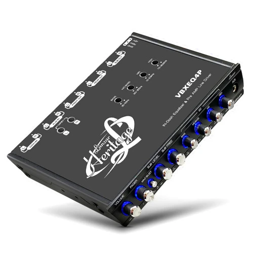 Lanzar 4 Band Parametric Equalizer - 7V RMS Output with Subwoofer Gain Control, Half Din Size 7 x 4.1 x 1 in, Pre-amp Line Aux Inputs Via RCA & Phone Jacks, Blue Light, DC 12V with Remote Trigger