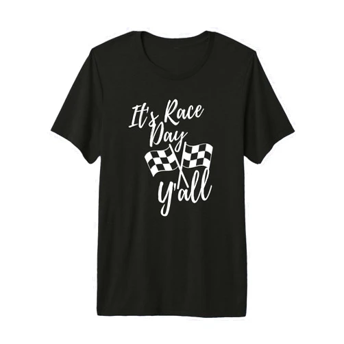 Awesome Track Racing Race Day Y'All Designs It's Race Day Y'all Checkered Flag Racing Track Design Premium Tri-Blend T-Shirt