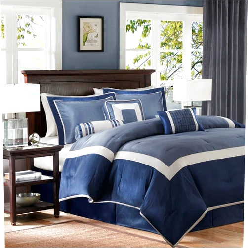 LOPOO Transform Your Bedroom with 7 Piece Navy Comforter Set, Includes Decorative Pillows and Bedskirt, King Size