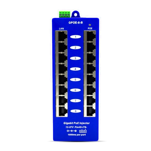 PoE Texas GPOE-8B - 8 Port PoE Injector - Gigabit Passive Mode B Power Over Ethernet Injector for Ubiquiti, Mikrotik & More - Add PoE to A Non-PoE Switch - 24v, 48v or 56v Power Supply Sold Separately