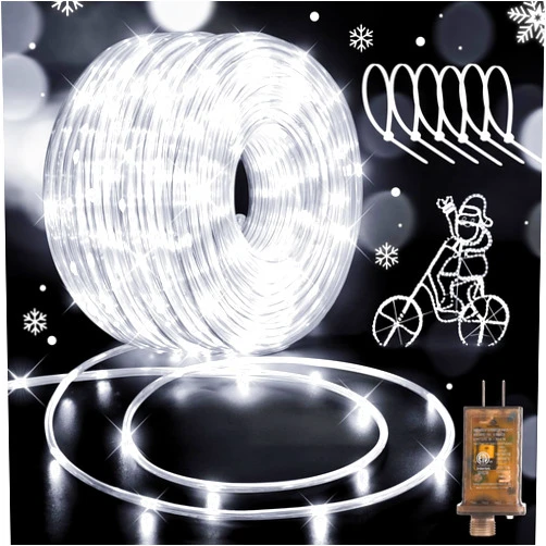 Hezbjiti LED Rope Lights 197FT Waterproof Rope Light 600 LED Flexible Tube Lights Plug in with 8 Modes for Garden Patio Bedroom Party Indoor Outdoor Decorations