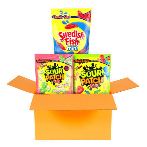 SOUR PATCH KIDS Original, SOUR PATCH KIDS Watermelon, and SWEDISH FISH Mini Soft & Chewy Candy Variety Pack, Family Size, Bulk Candy, 3-1.8 lb Bags